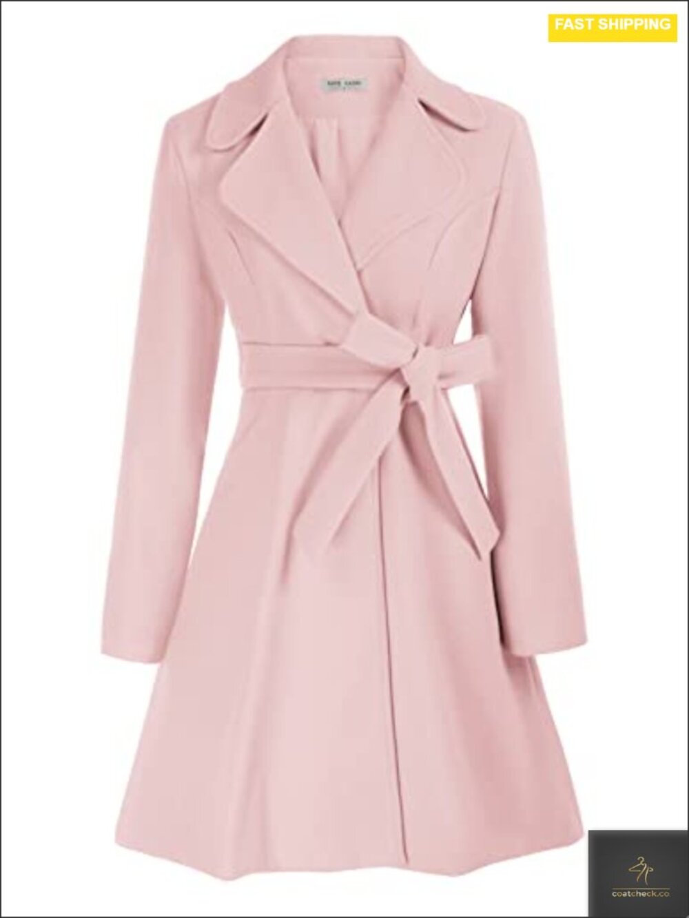 Wool-like A-Line Peacoat Dress Belted Notch Lapel Winter Trench